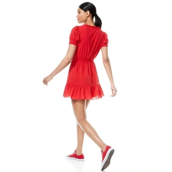 Alice + Olivia Avi Ruffle Swiss Dot Red Mini Dress - Size 4 - Picture 5 of 13
